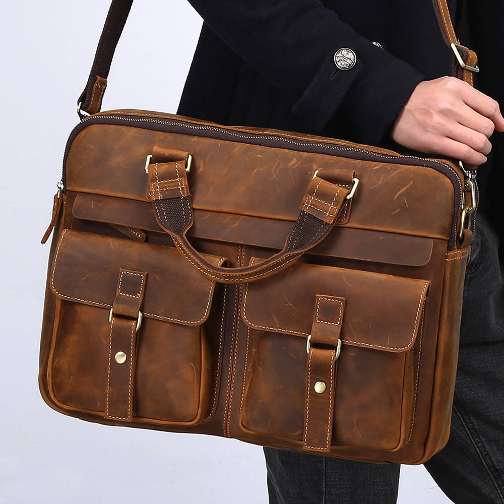 Leather Laptop Briefcase Bag For Men - Full Grain Leather – The Real ...