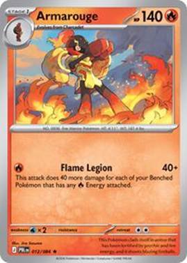 Card featuring Armarouge with attack details in a fiery background.