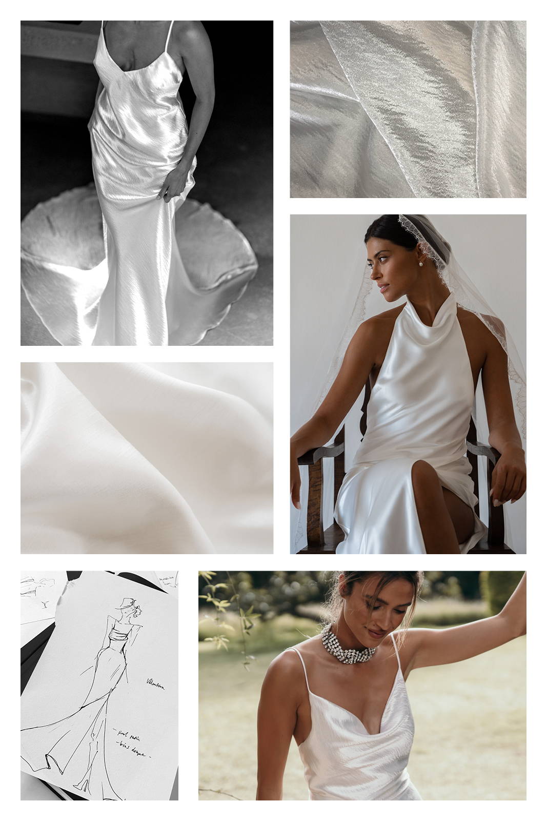 Mood board with satin gowns