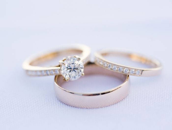 Bride and groom wedding rings