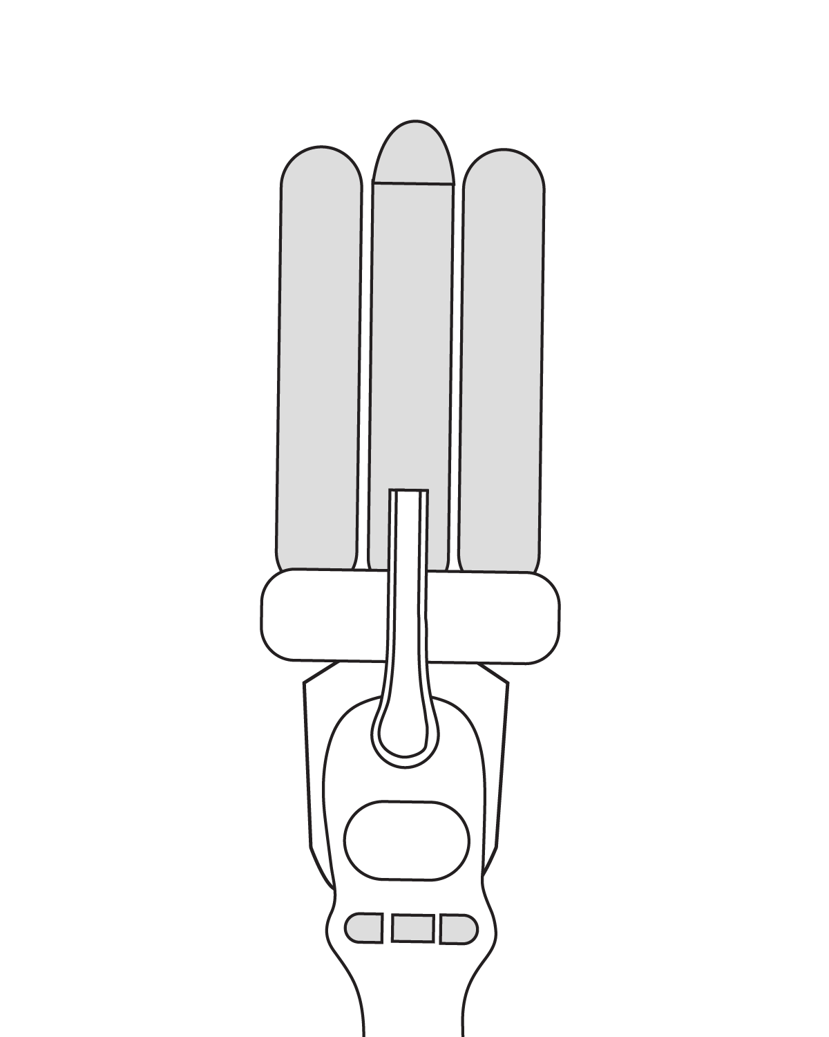 Black and grey vector drawing of the Beachwaver 3B Waver iron.