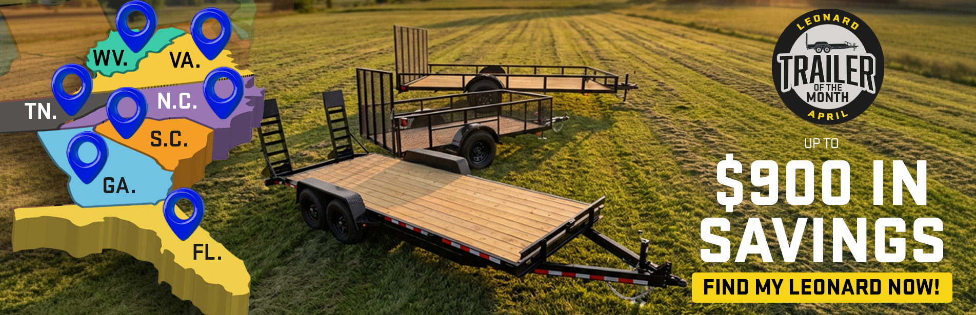 Map with savings promotion and trailers on a field.