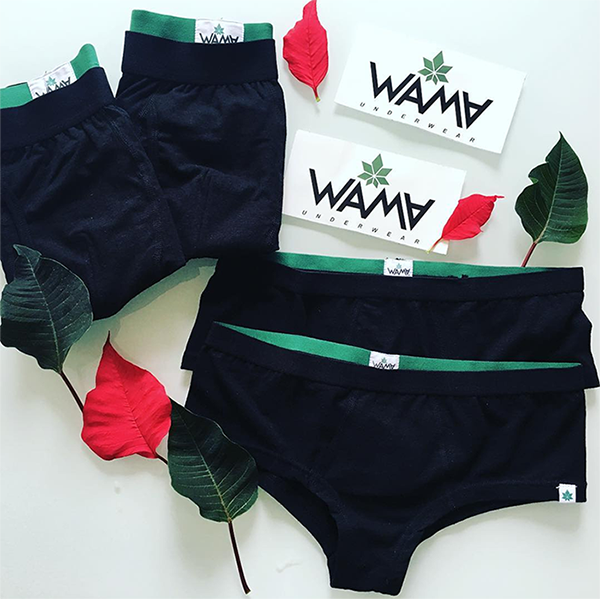 Four pairs of WAMA Underwear, a sustainable underwear company that uses hemp fabric.