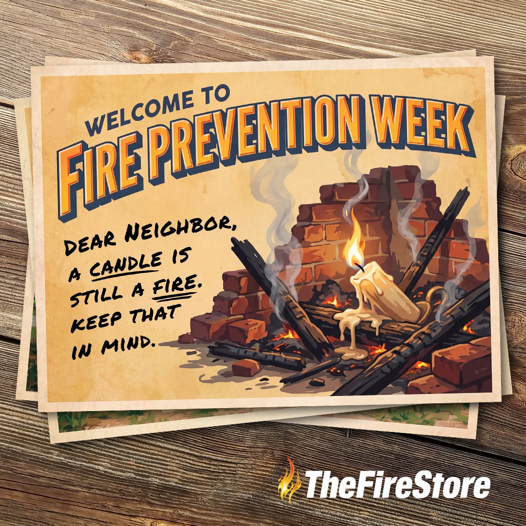 Welcome to Fire Prevention Week poster with candle safety message.