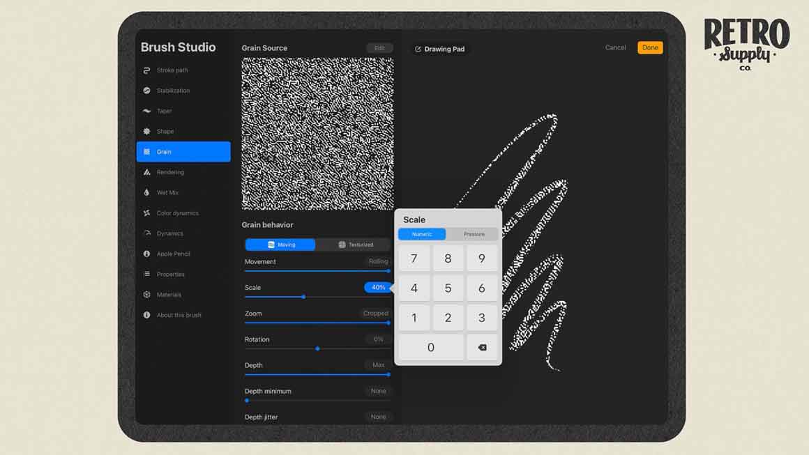 How to resize pattern textures in Procreate by RetroSupply Co.