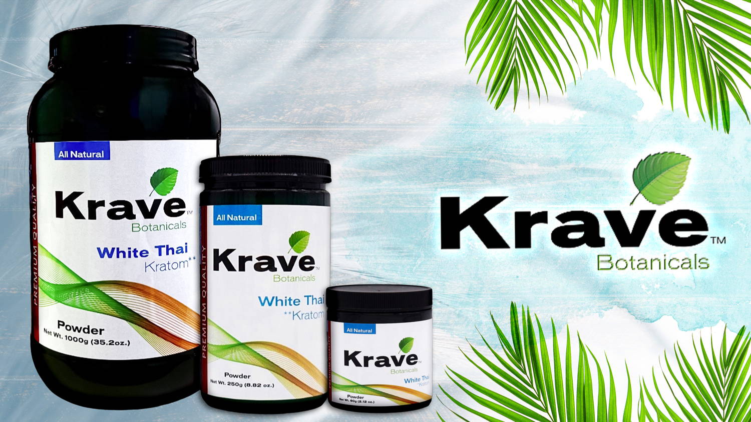 Krave Kratom Powder White Thai 60, 250, and 1000 Grams Banner