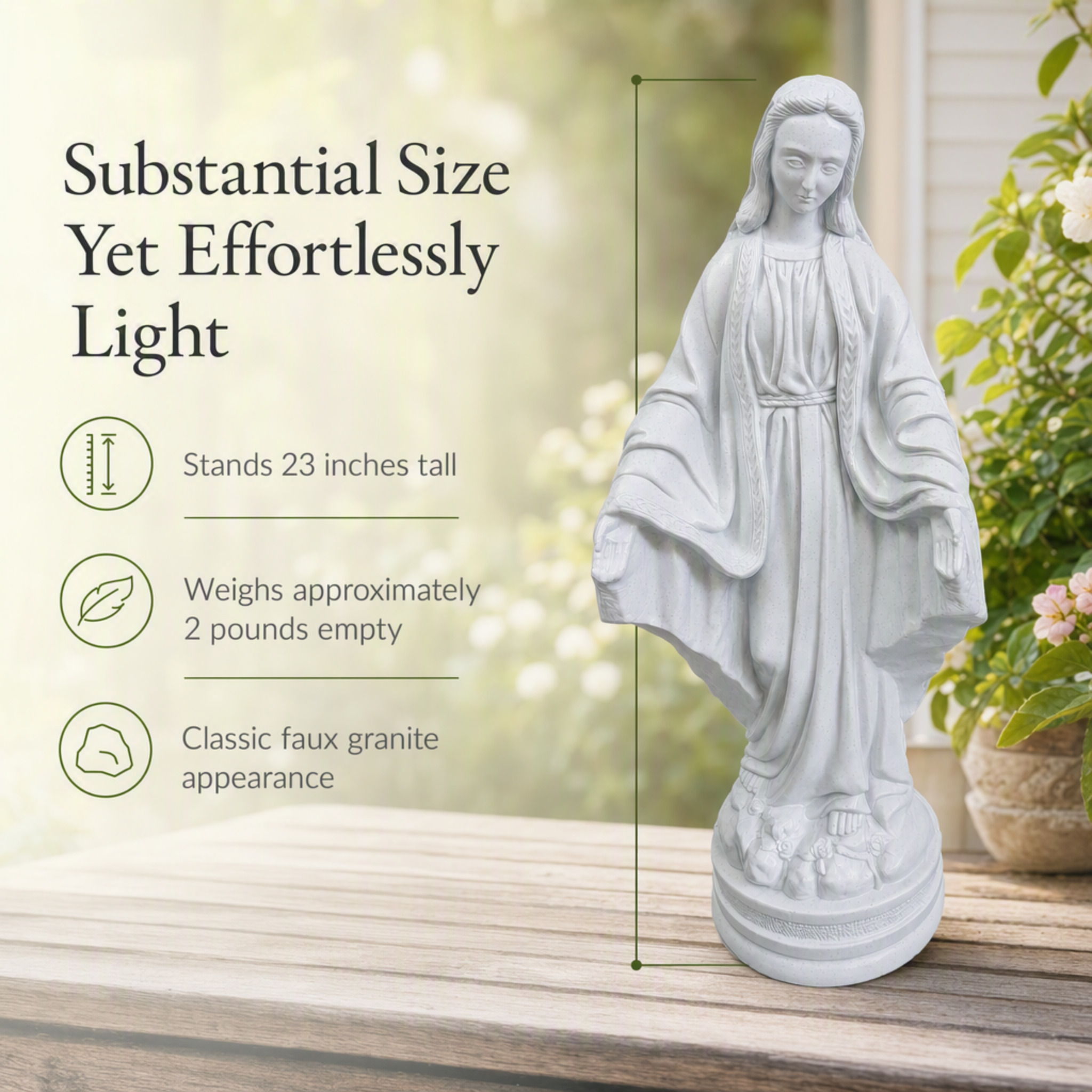 Blessed Virgin Mary statue dimensions and weight