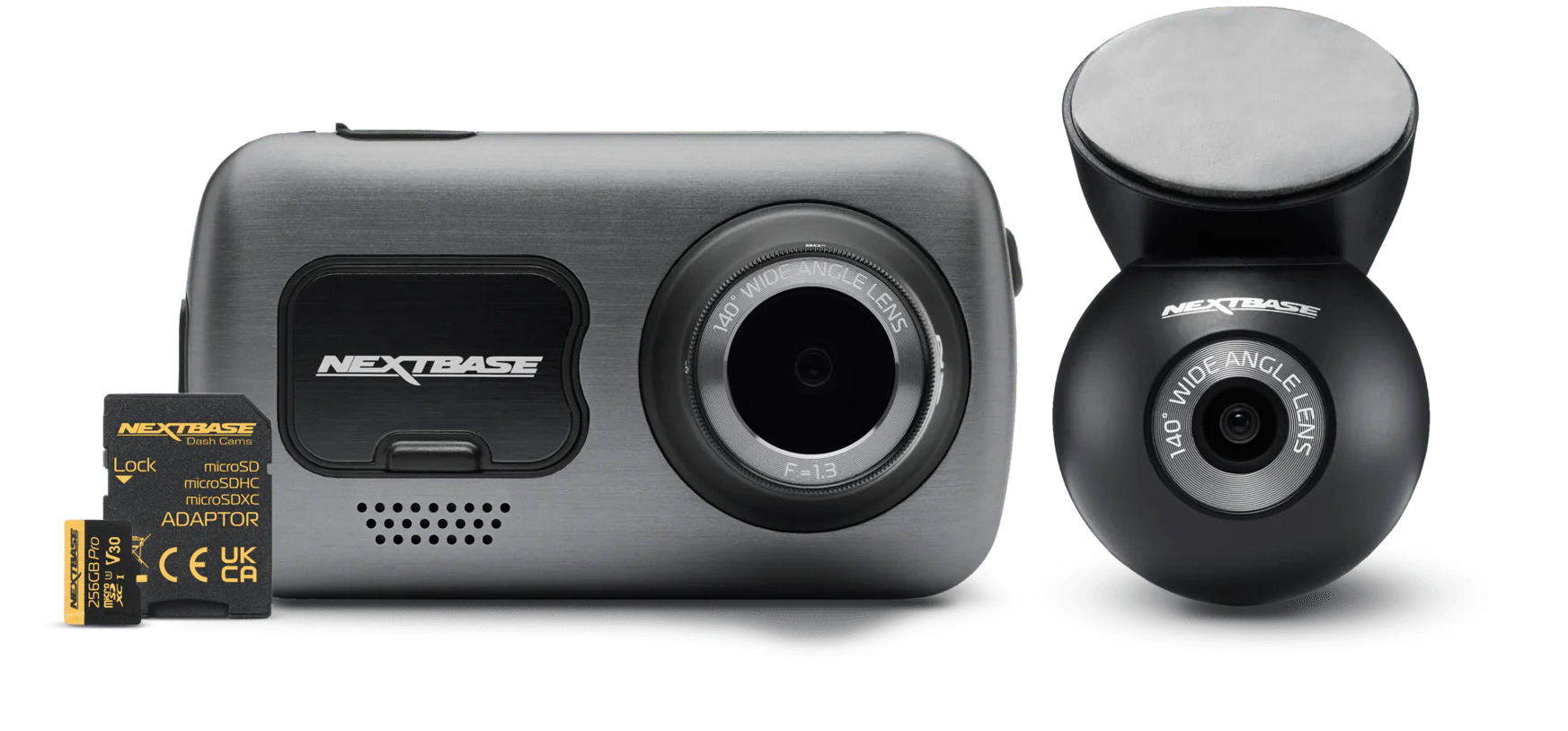 Dash cam and secondary camera with memory card.