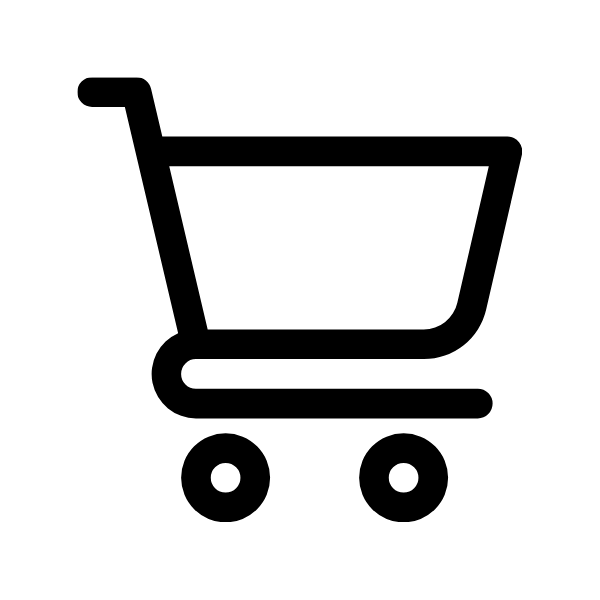 A simple black outline of a shopping cart.