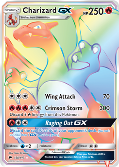 Charizard GX card featuring attacks Wing Attack and Crimson Storm.