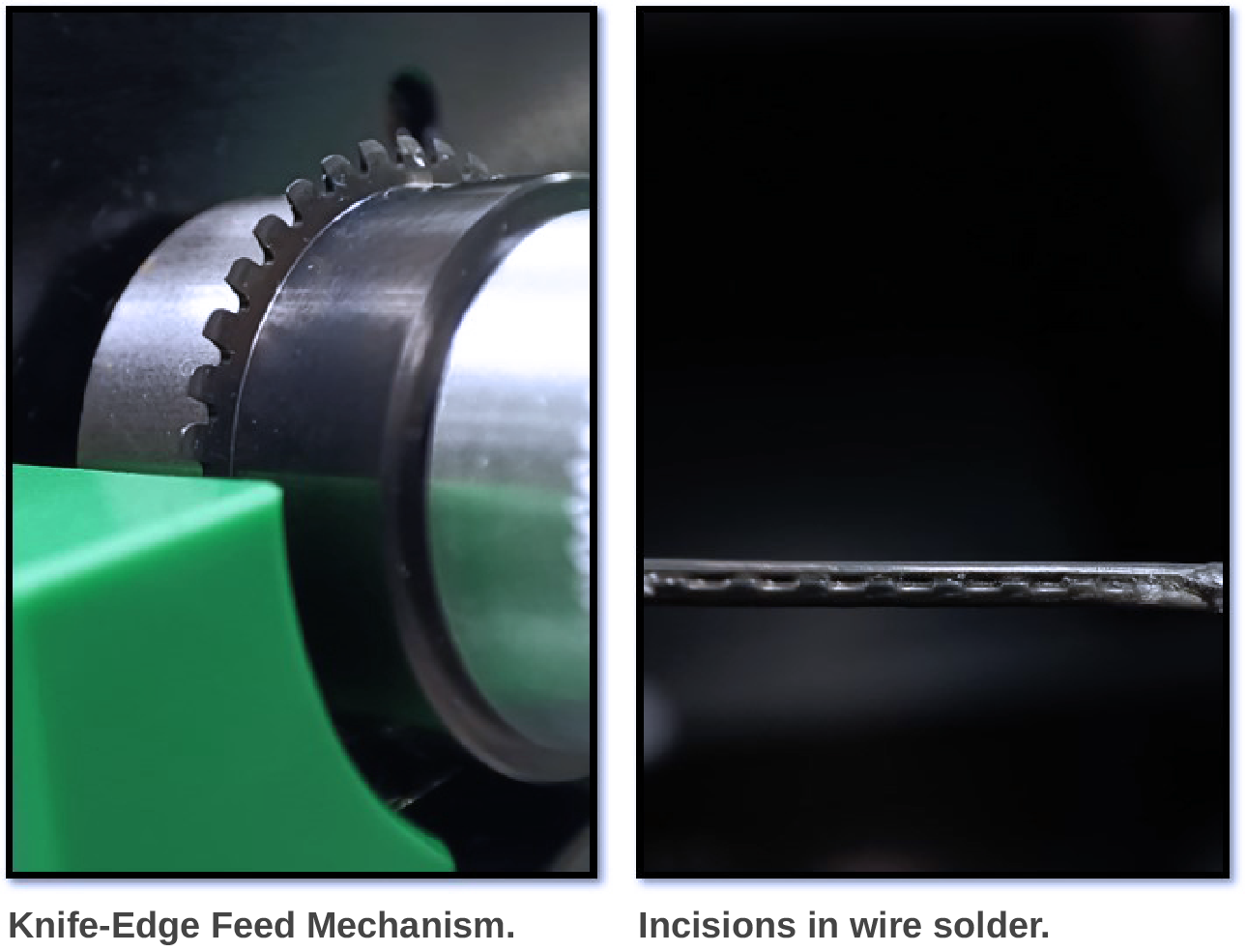 Clean cut feeder- precision cutting mechanism called the knife-edge feed mechanism by Japan Unix