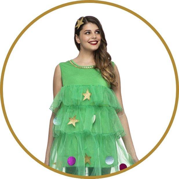 Woman in Green Christmas Tree Dress