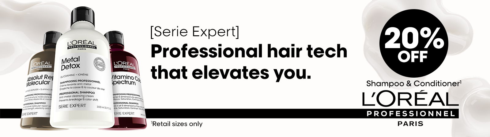 L'Oréal hair products promotion with 20% off offer.