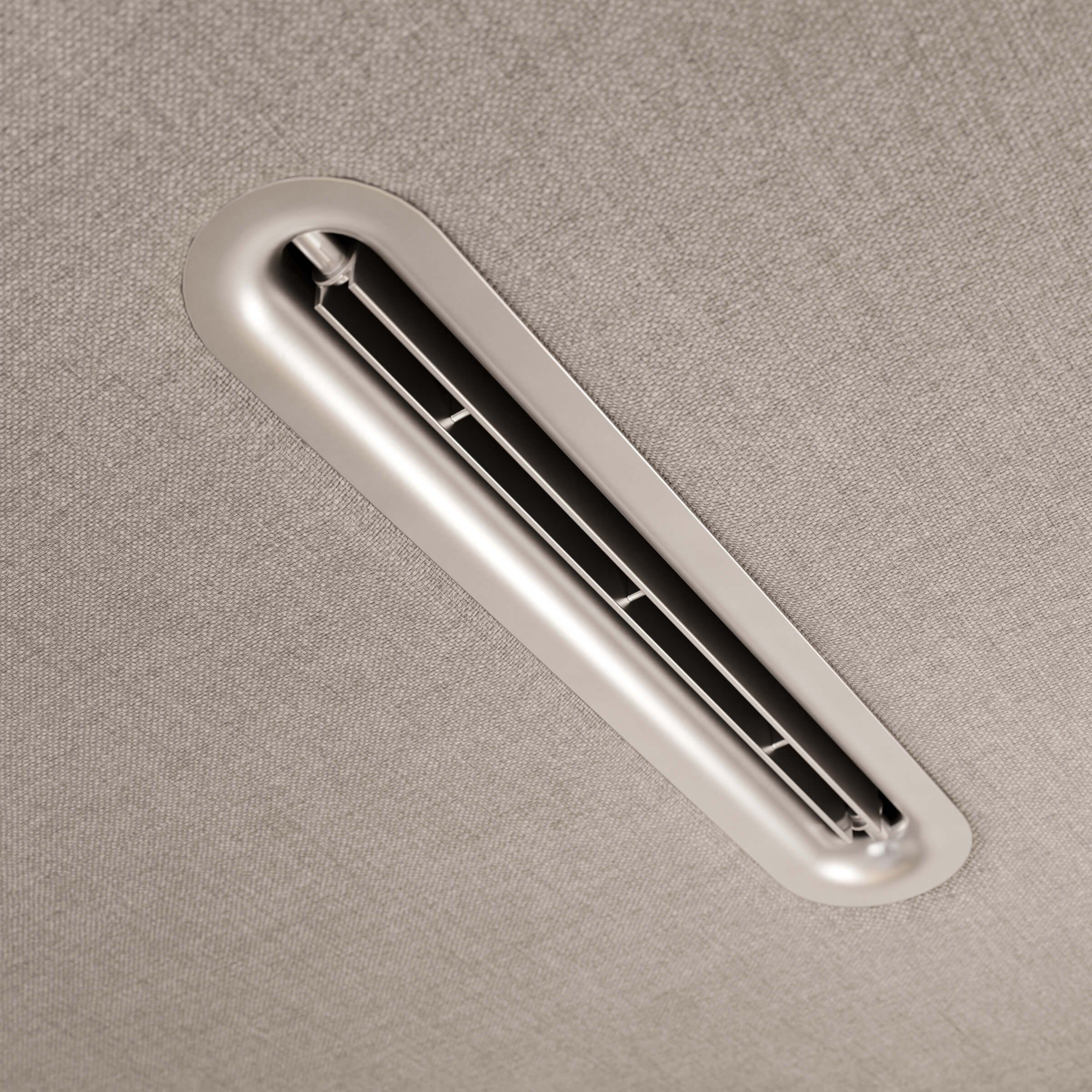 Close-up of the ventilation slot in the acoustically effective wall paneling of the ofinto Focus phone booth