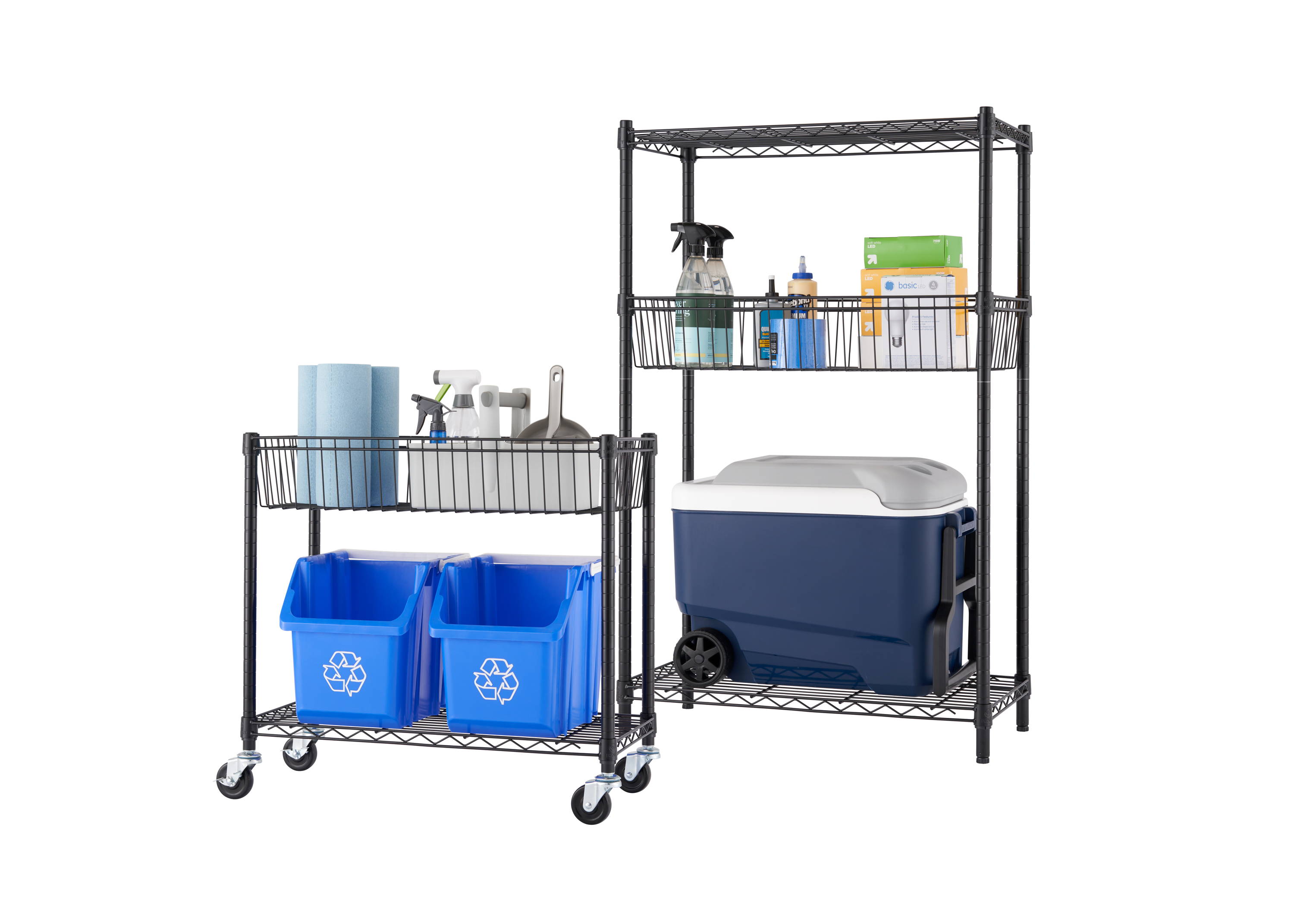 shelving racks with products on them