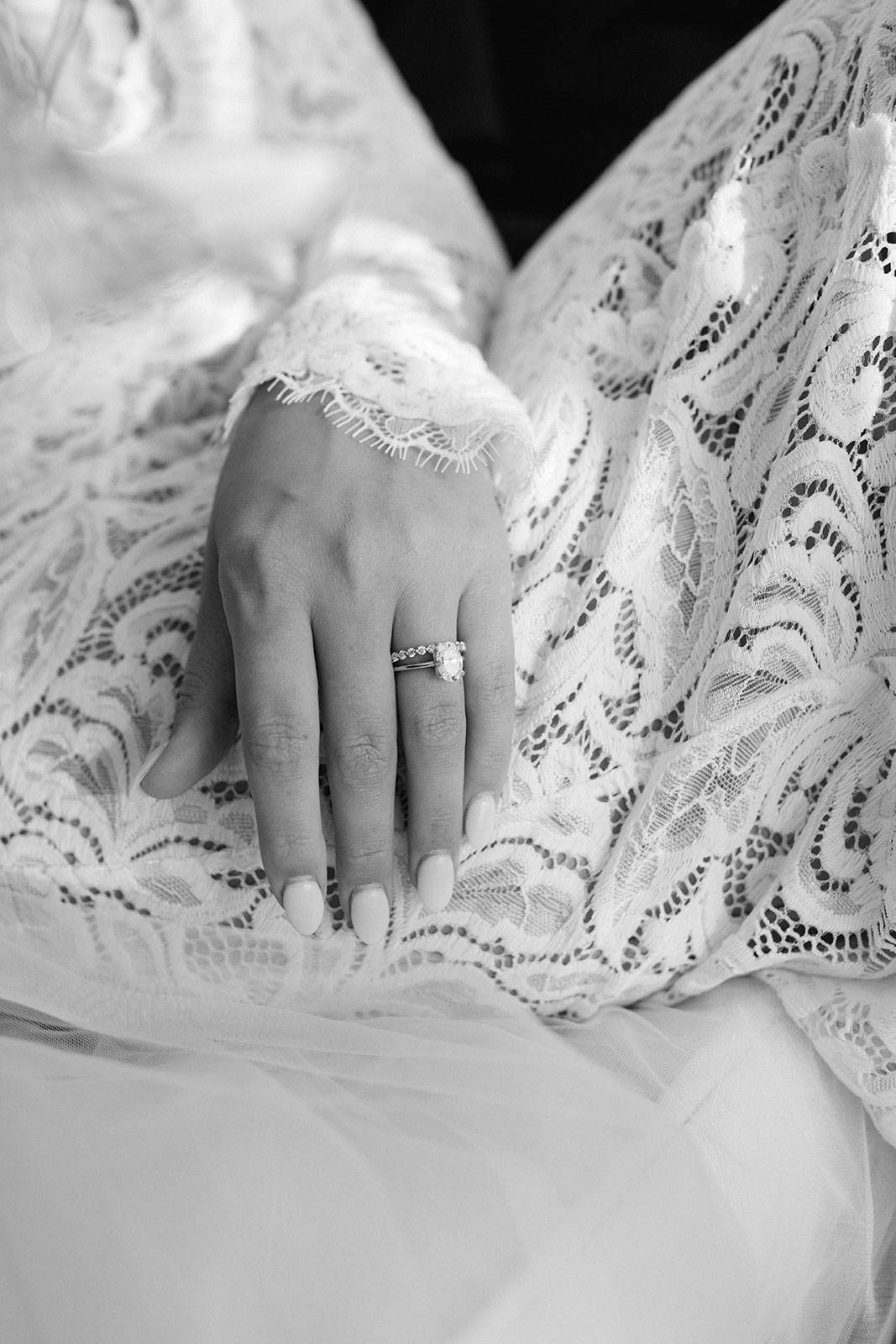 Brides wedding and engagement ring