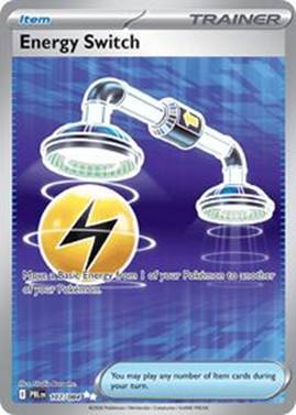 Energy Switch Trainer card with energy transfer illustration and game instructions.