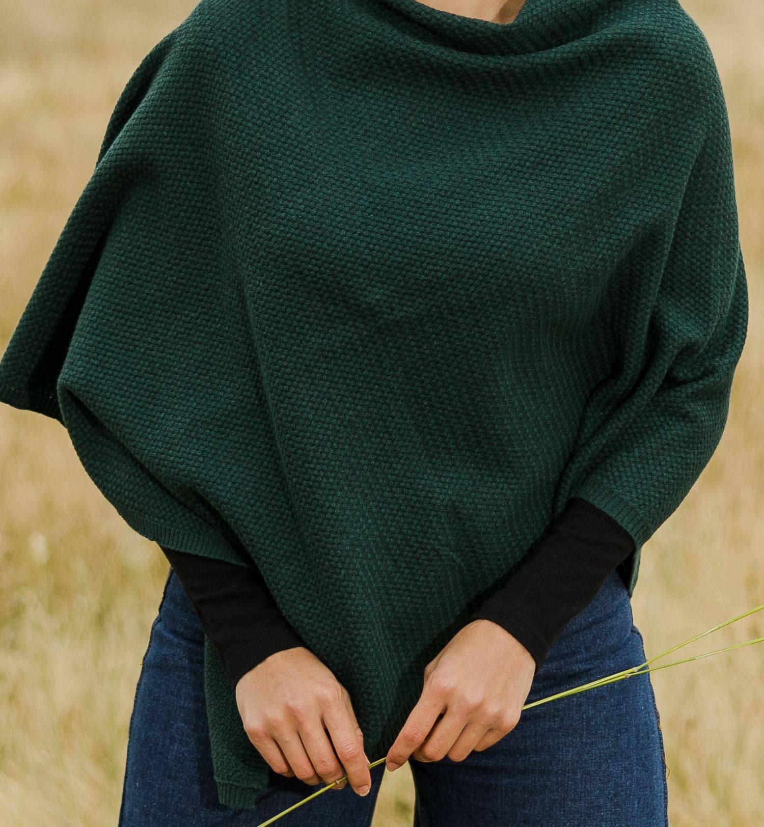 cotton-cashmere-wool-poncho green