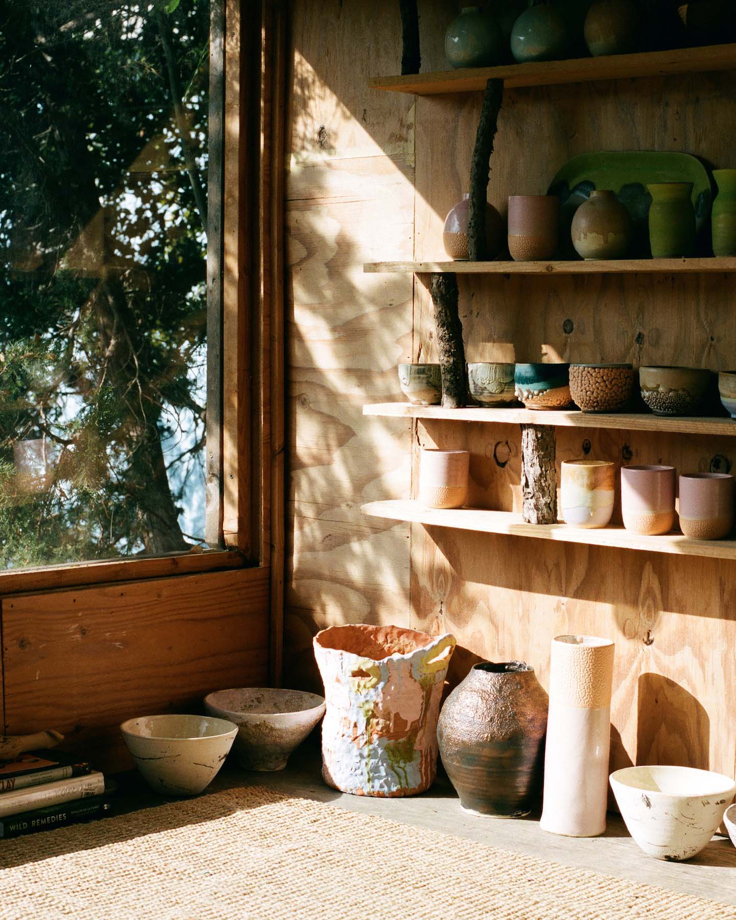 Inside of Raina Lee's treehouse ceramic studio.