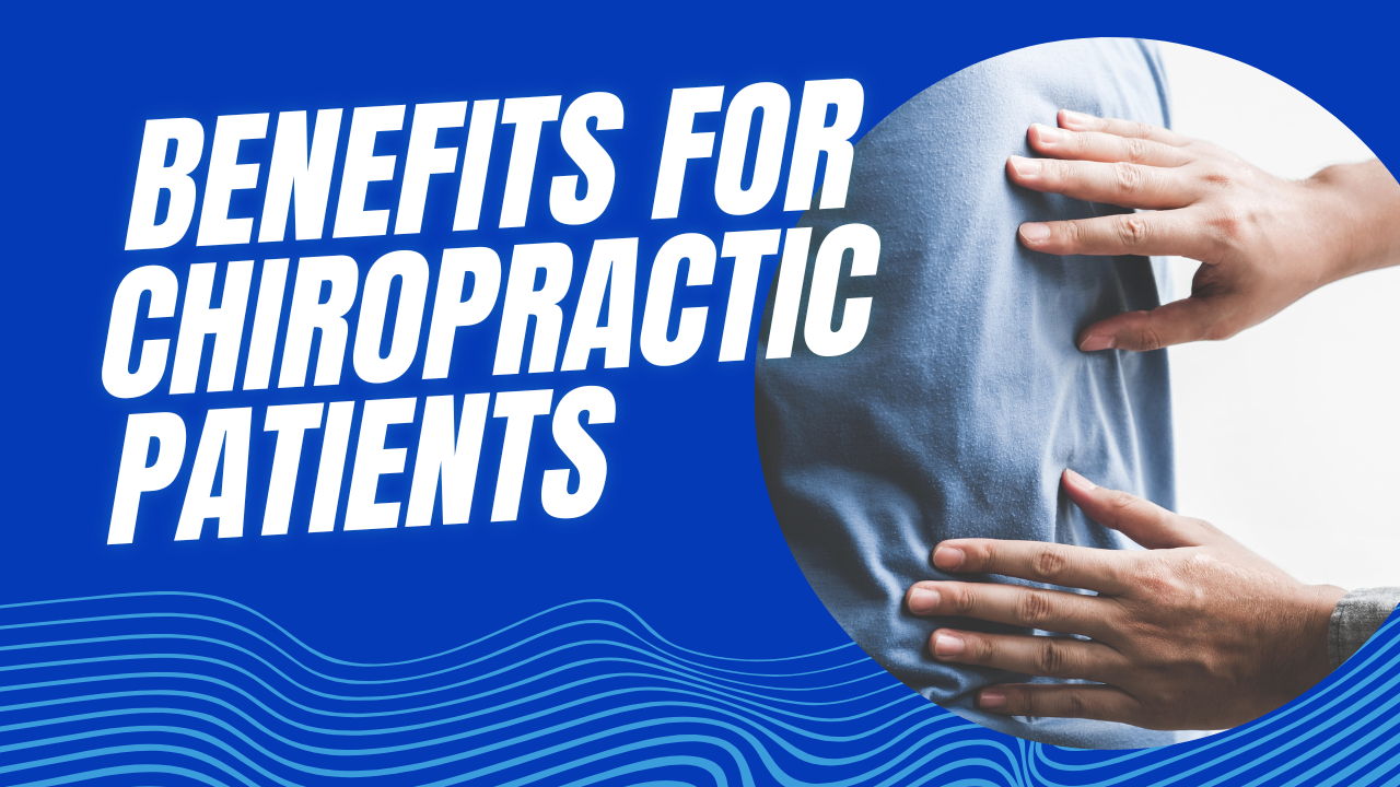 Benefits for chiropractic patients with hands on a person's back.