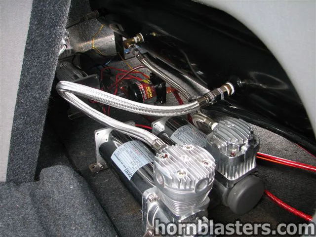 Dual Viair compressors black air tank trunk carpet 2001 Toyota Corolla Nathan AirChime K5LA onboard air gallery photo 9