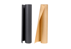 Two rolls of wrapping paper, one black and one brown.