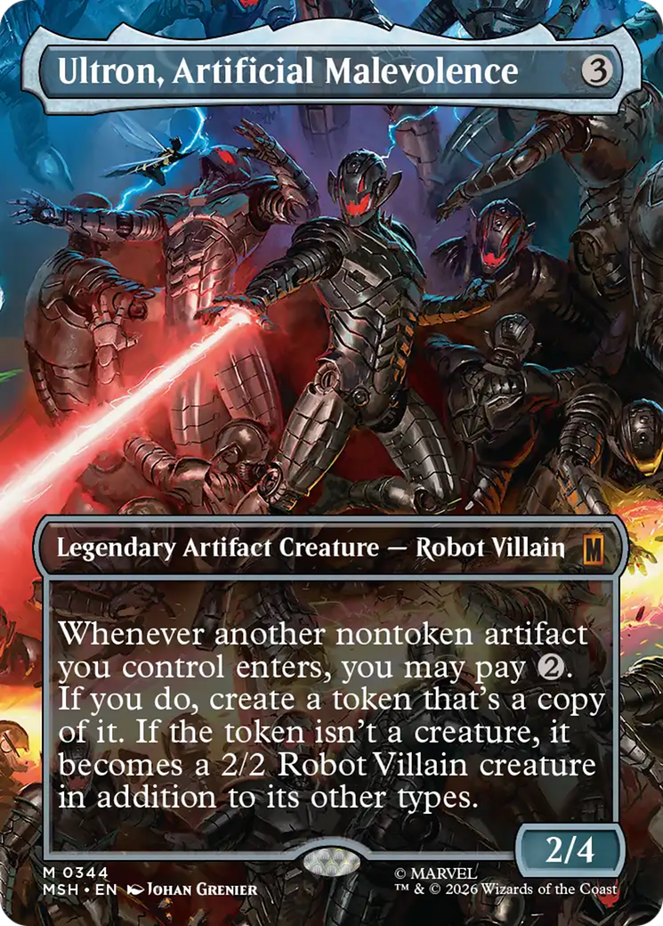 Ultron, Artificial Malevolence card featuring robot villains and a red lightsaber.