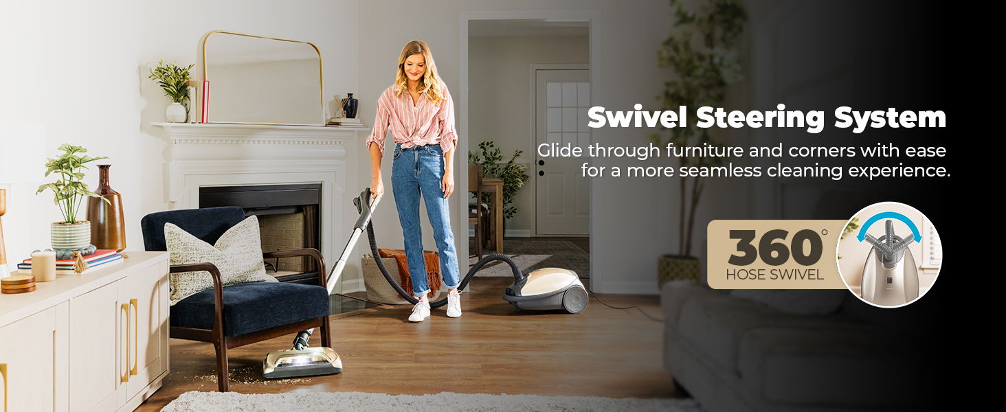 Woman vacuuming in a stylish living room with a modern design.