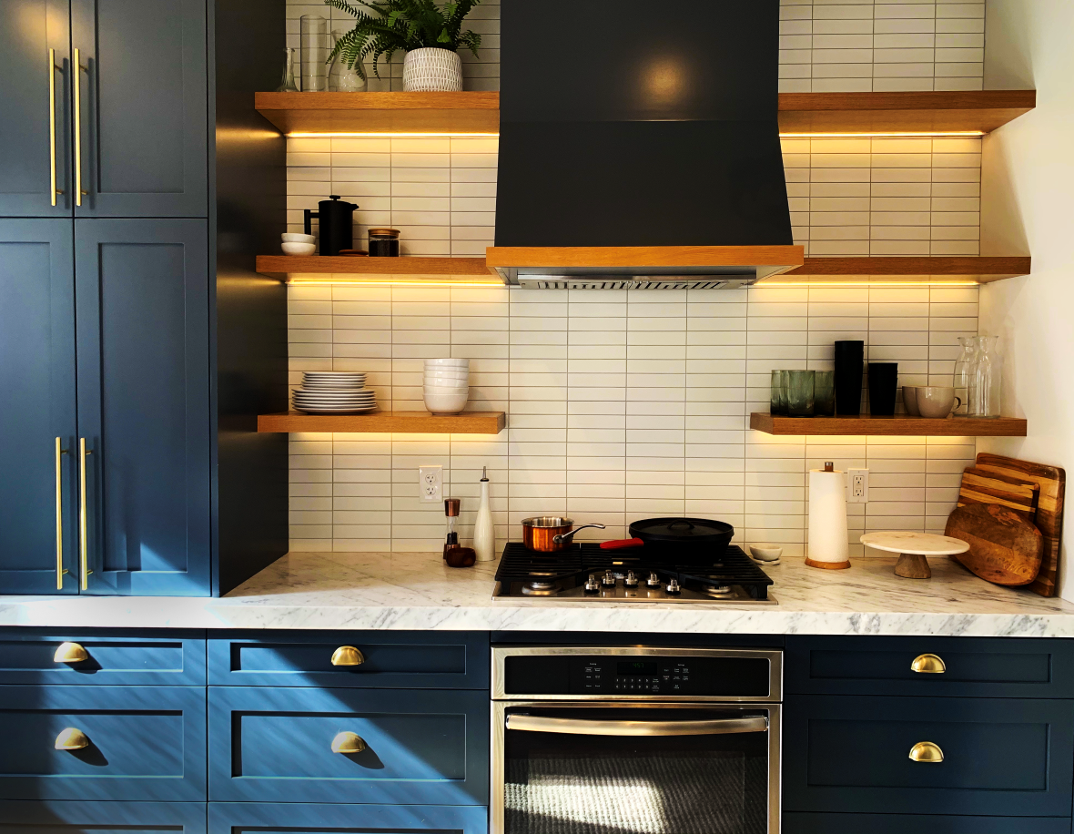 Kitchen shelves with LED Strip lighting ideas