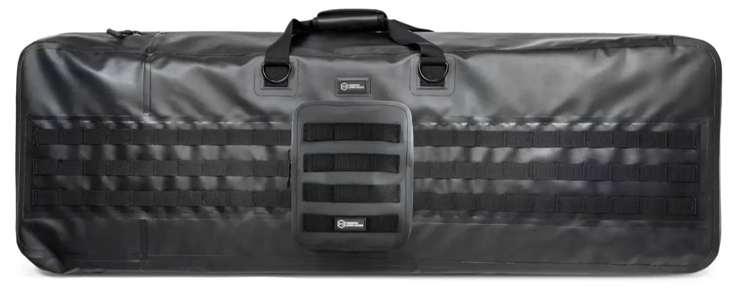 Mission Darkness Dry Shield Revoke Rifle Faraday Case with the Dry Shield MOLLE Faraday Pouch attached