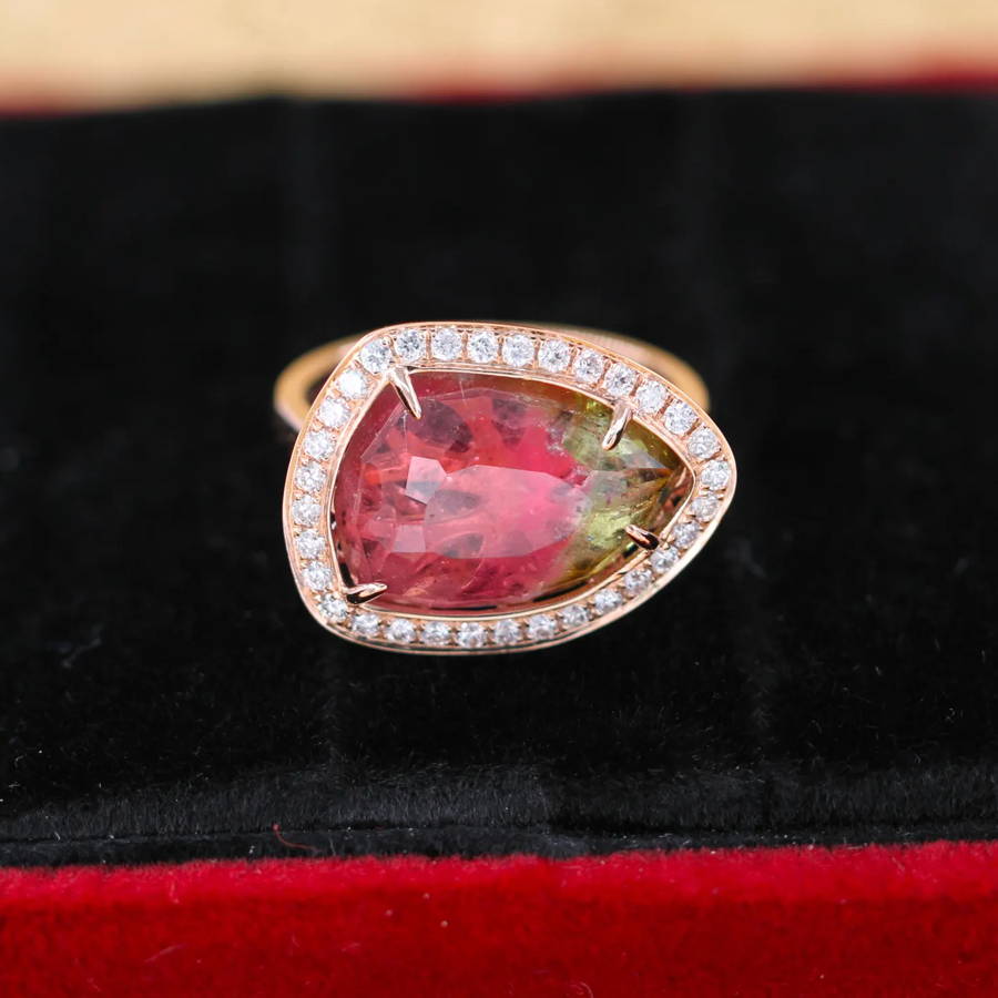 雙色碧璽 Bi-colour Tourmaline 圍鑽戒指 WILLS JEWELLERY