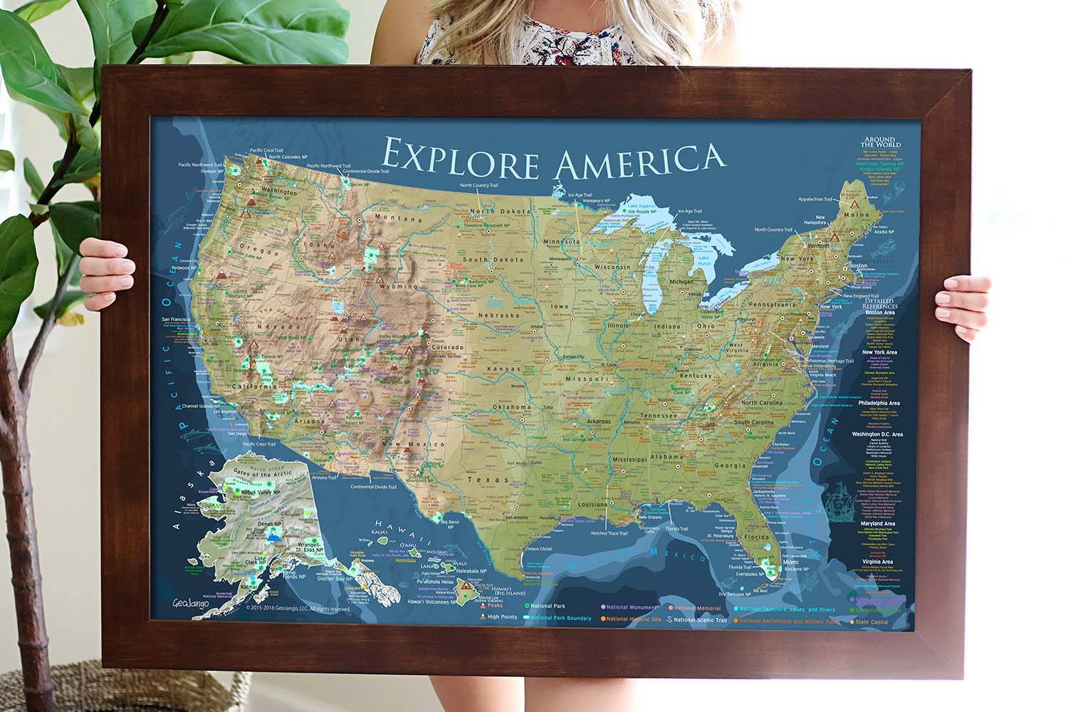 USA Map  Walnut Frame