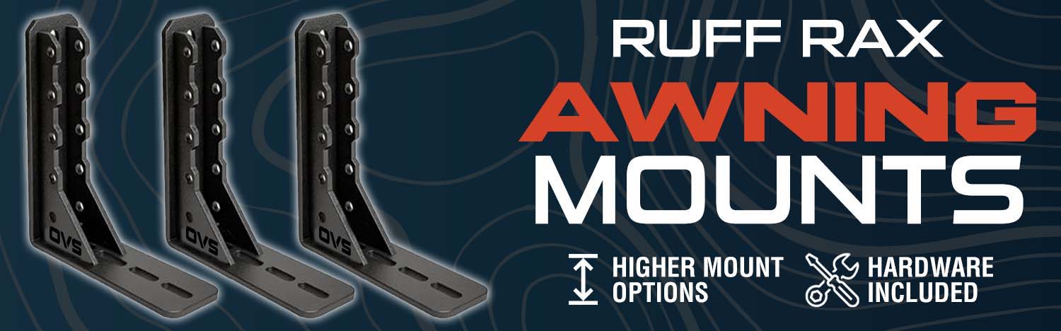 Ruff Rax awning mounts displayed with product details and features.