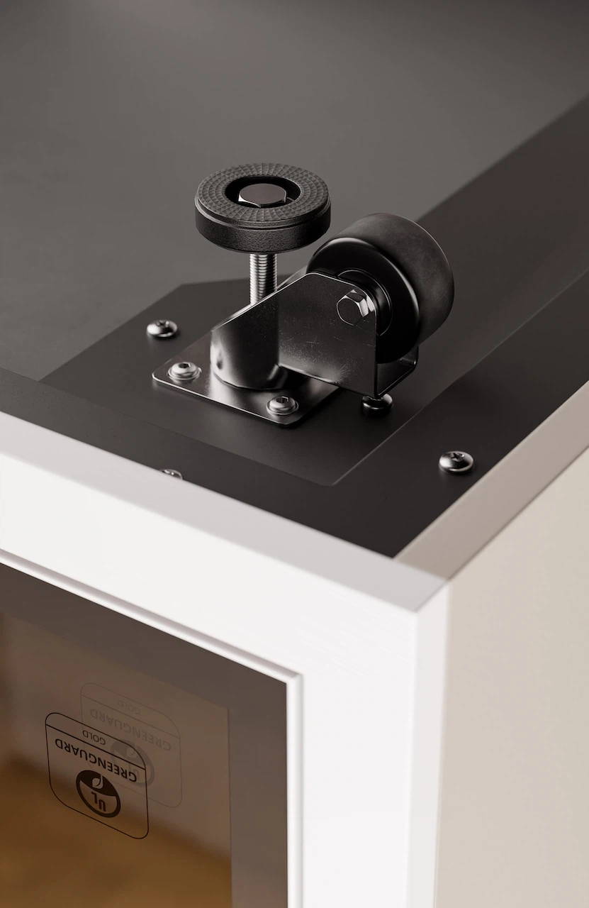 Close-up eines nivellierbaren Fusses von der Soundbox ofinto Focus