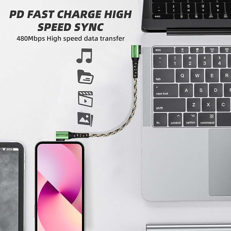 90 Degree 1ft Camo USB-C to USB-C Charger Cable for iPhone 15 Pro Max