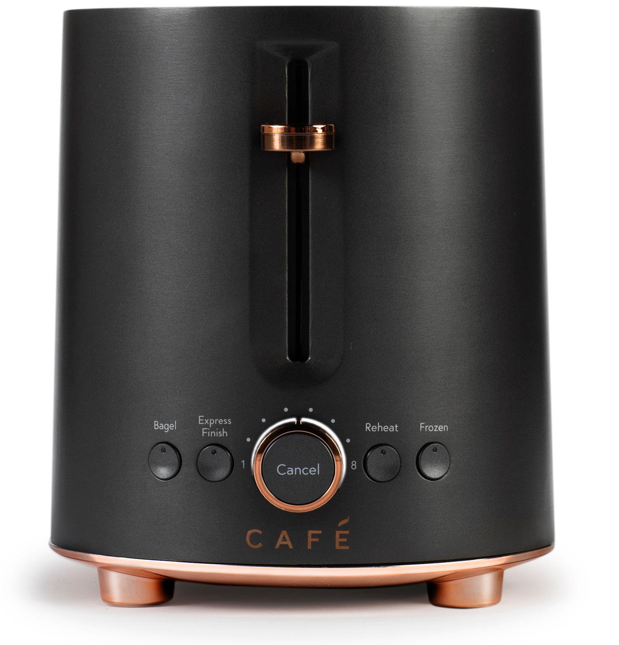 Matte Black toaster with copper accents and control buttons.