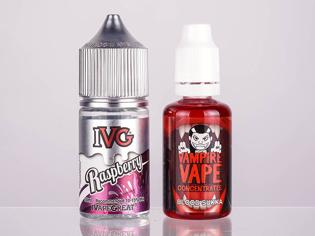 A photo showing two example of vape juice flavour concentrates.
