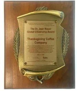 Image of the plaque of The Dr. Jean Mayer GlobalCitizens Award 2008 
