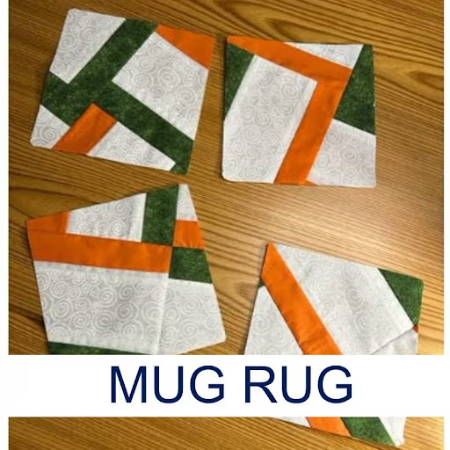 four quilted mug rugs made out of fabric scraps 