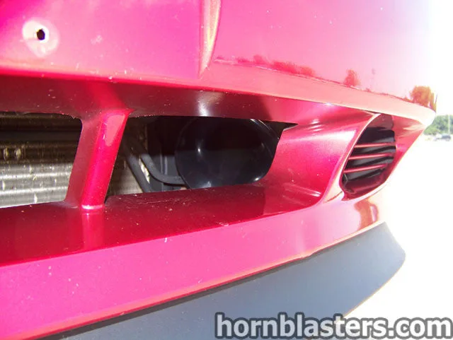 Front angle of Ryan's 2002 Ford Mustang with Shocker XL train horn kit HornBlasters gallery photo 3