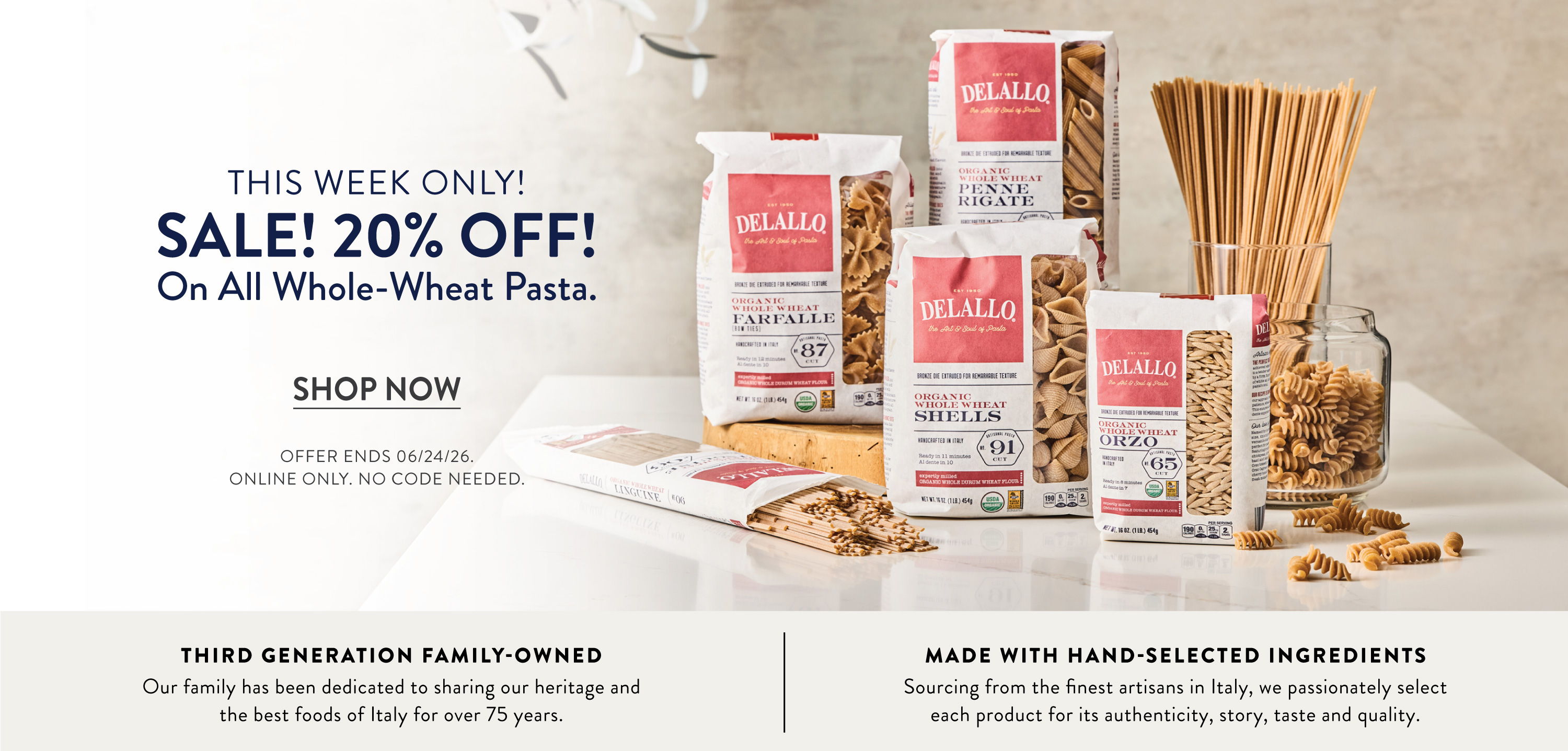 Promotion for whole wheat pasta with discount details.