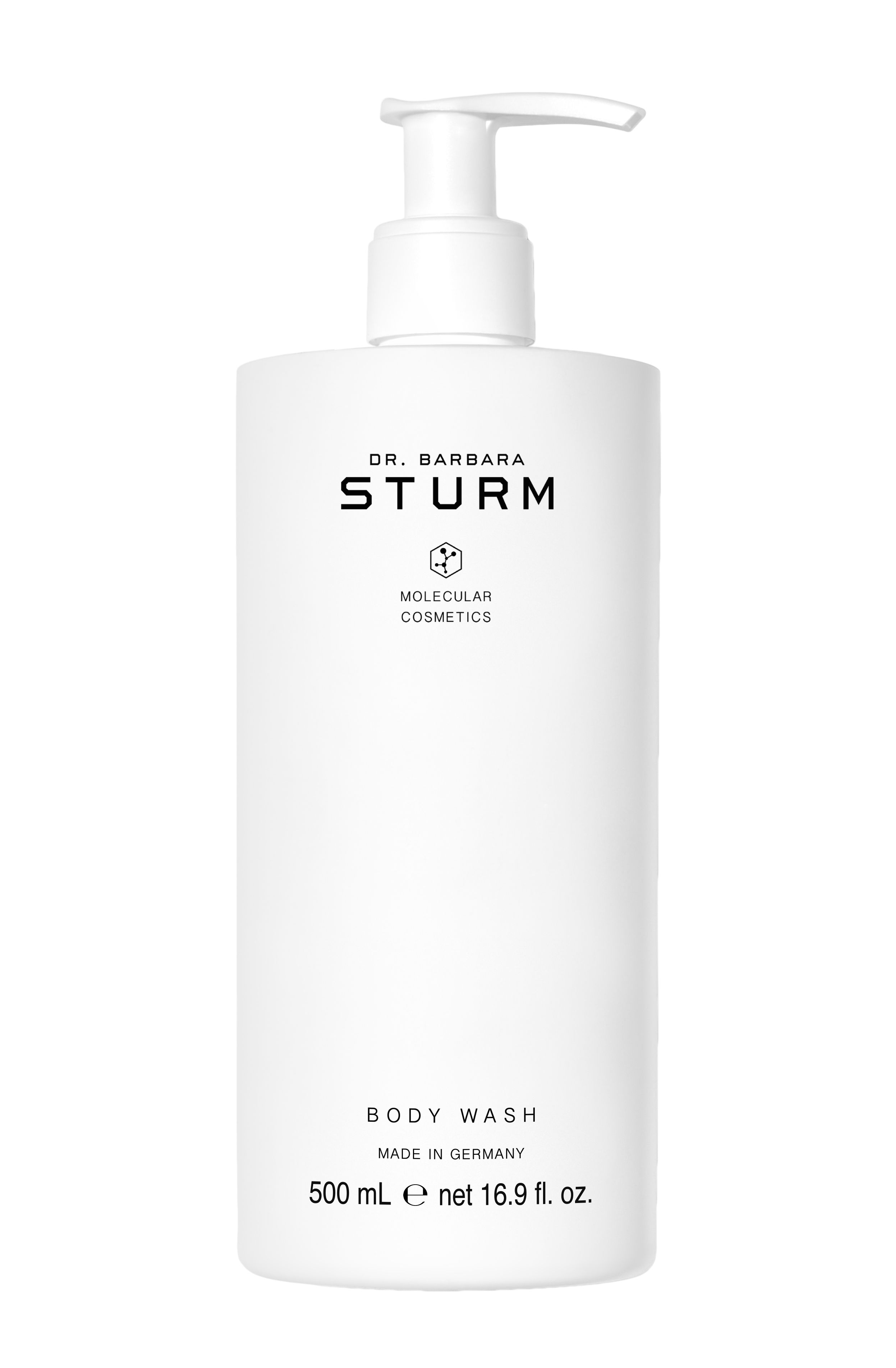 White bottle of Dr. Barbara Sturm Body Wash with pump dispenser.