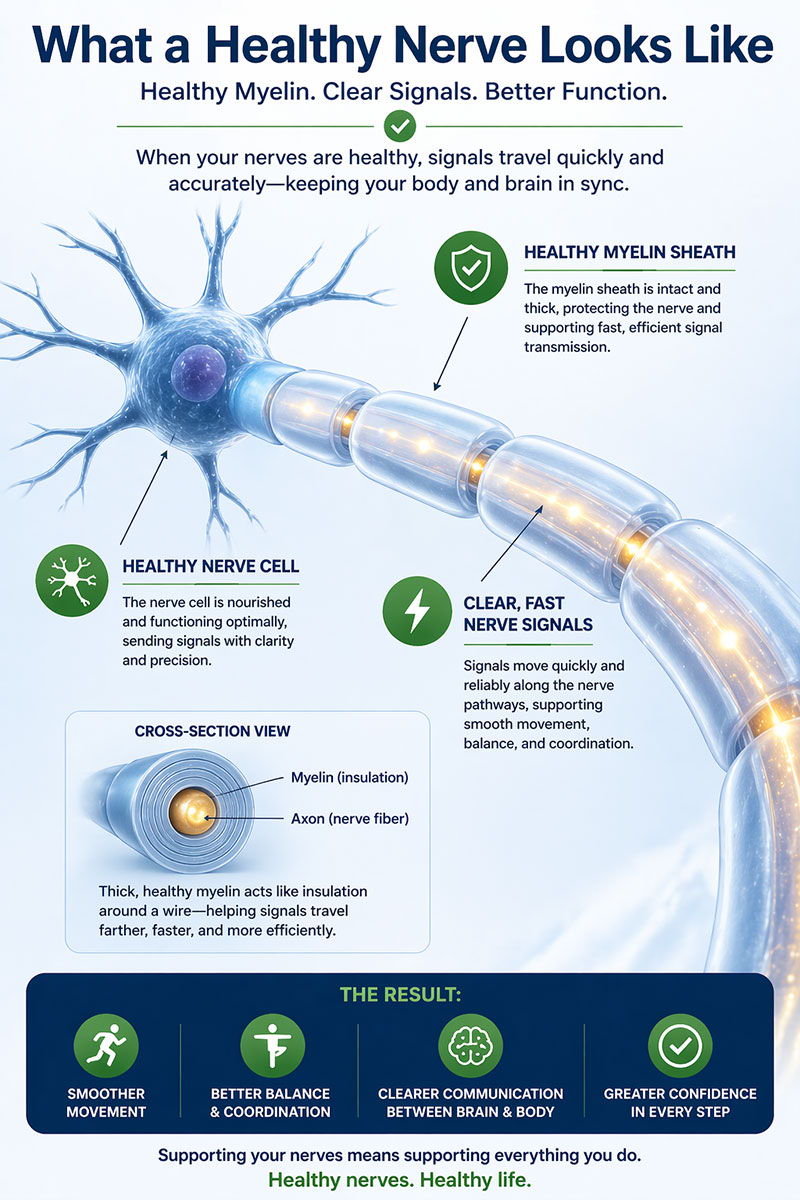 Infographic explaining healthy nerves and their functions.