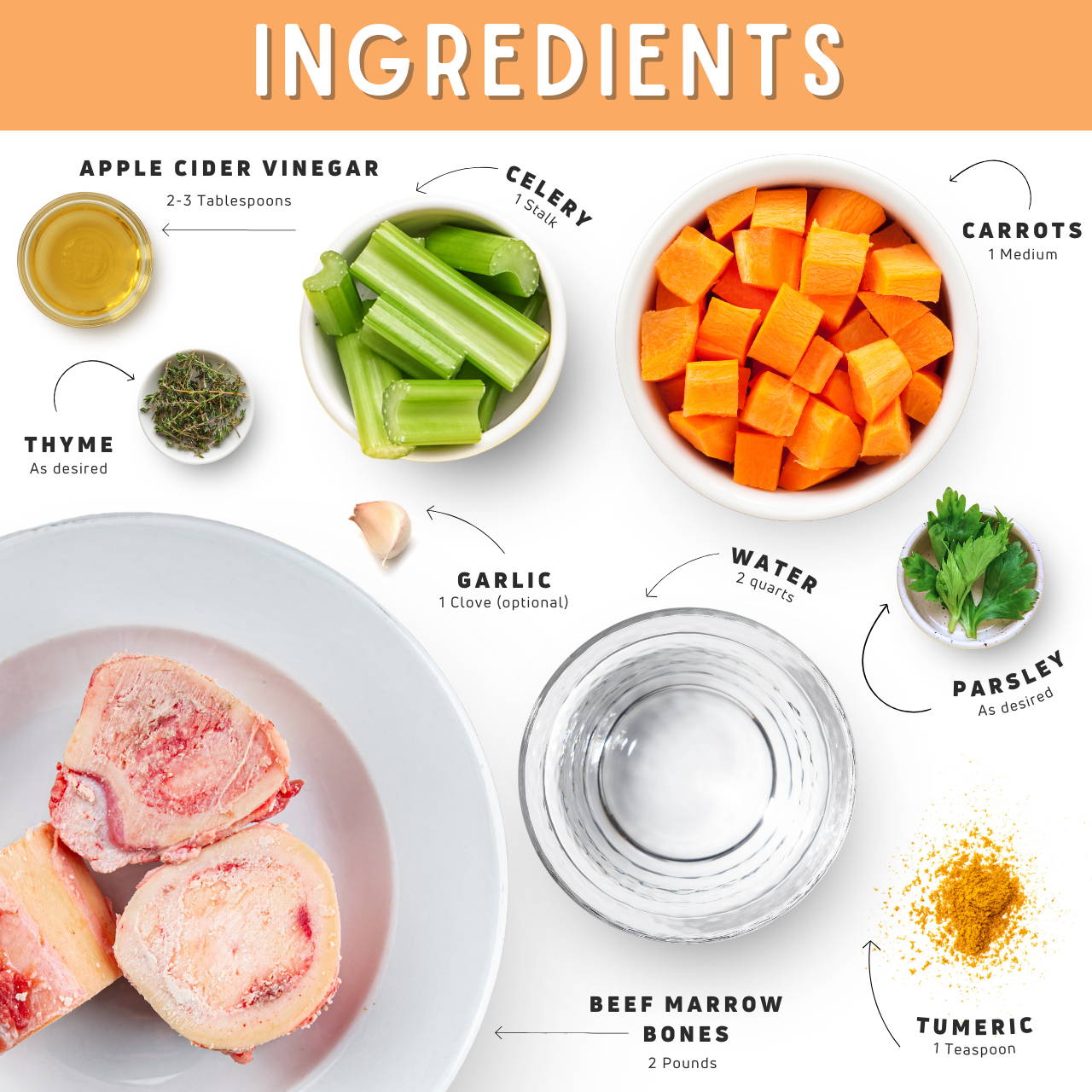 Bone broth for dogs ingredients listed with amounts.