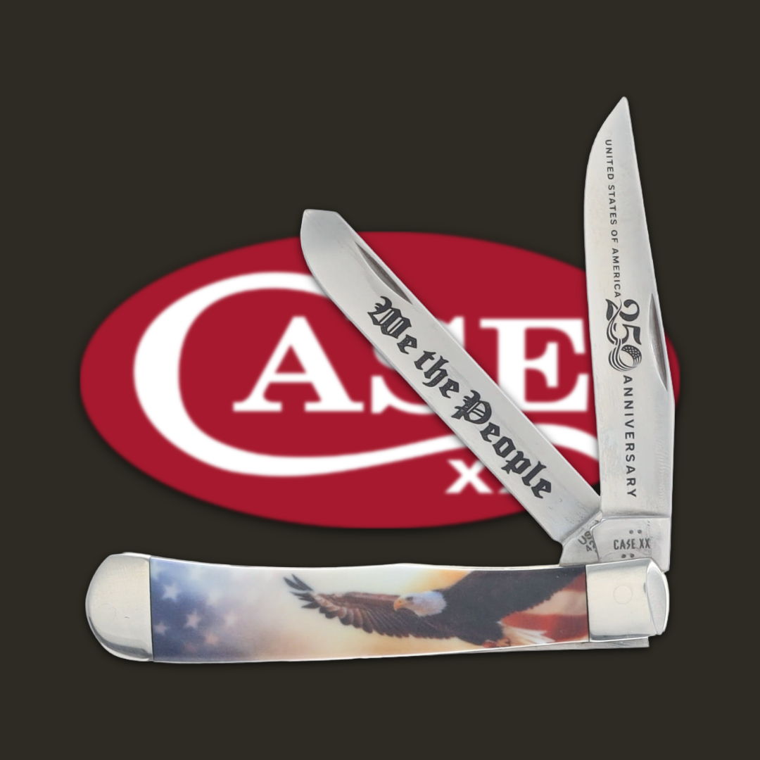 A knife with an eagle design and 