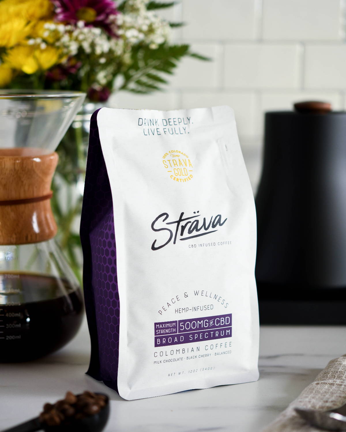 Strava CBD Infused Coffee Beans - 12oz Bag Max Strength Medium Roast - 20mg + CBG