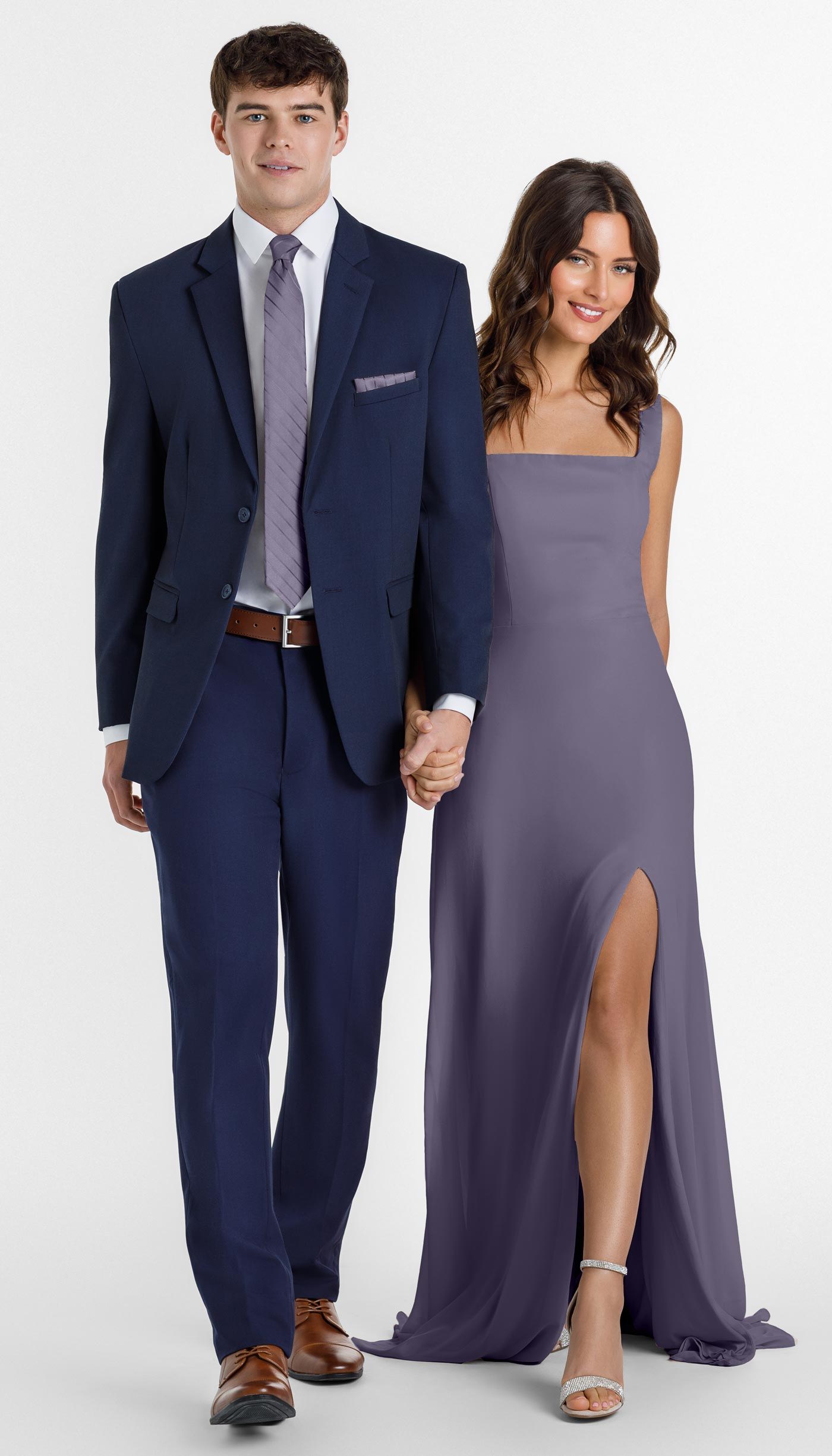 Navy Suit with Amethyst Bridesmaid Dress
