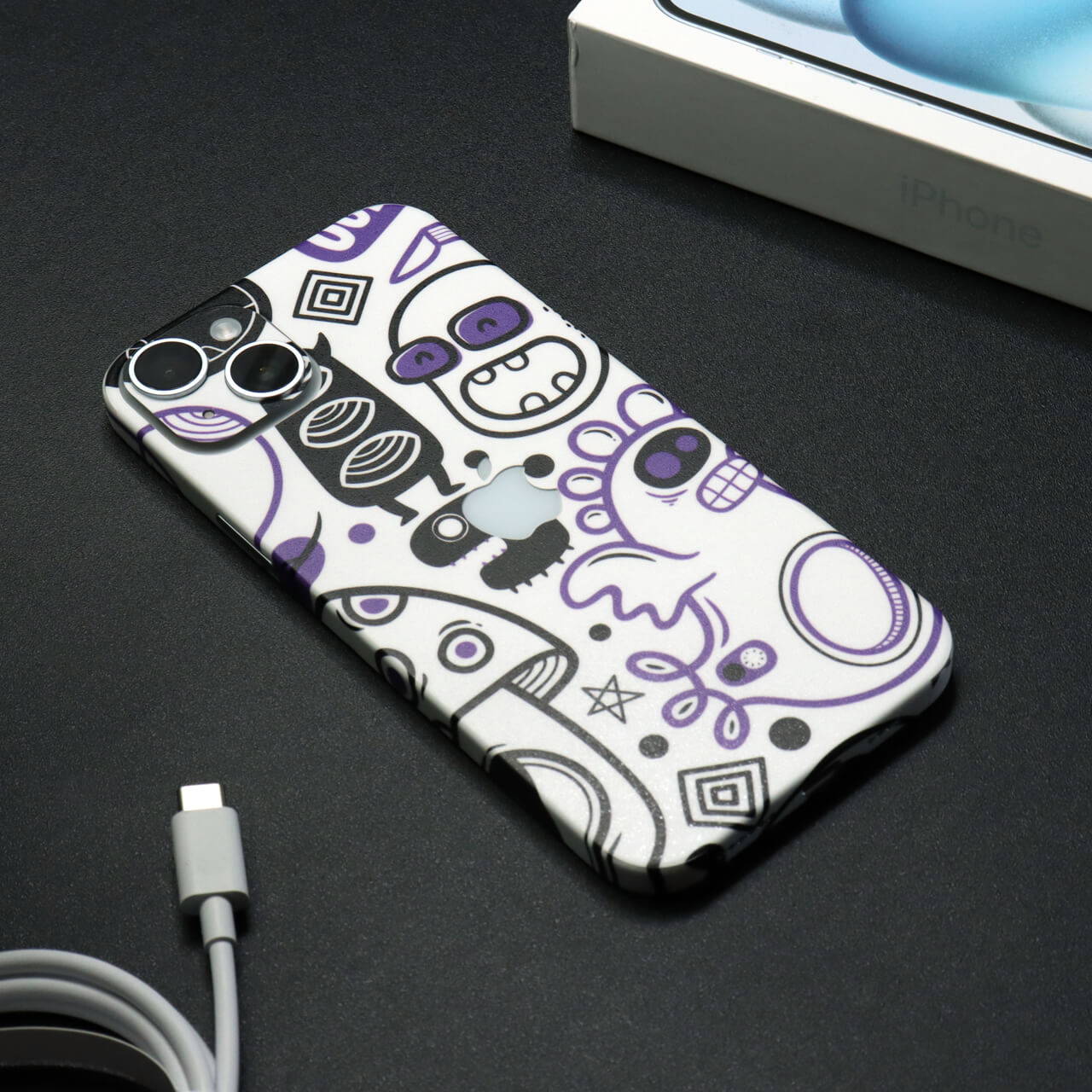 iPhone 15 Plus Doodles monster purple skins