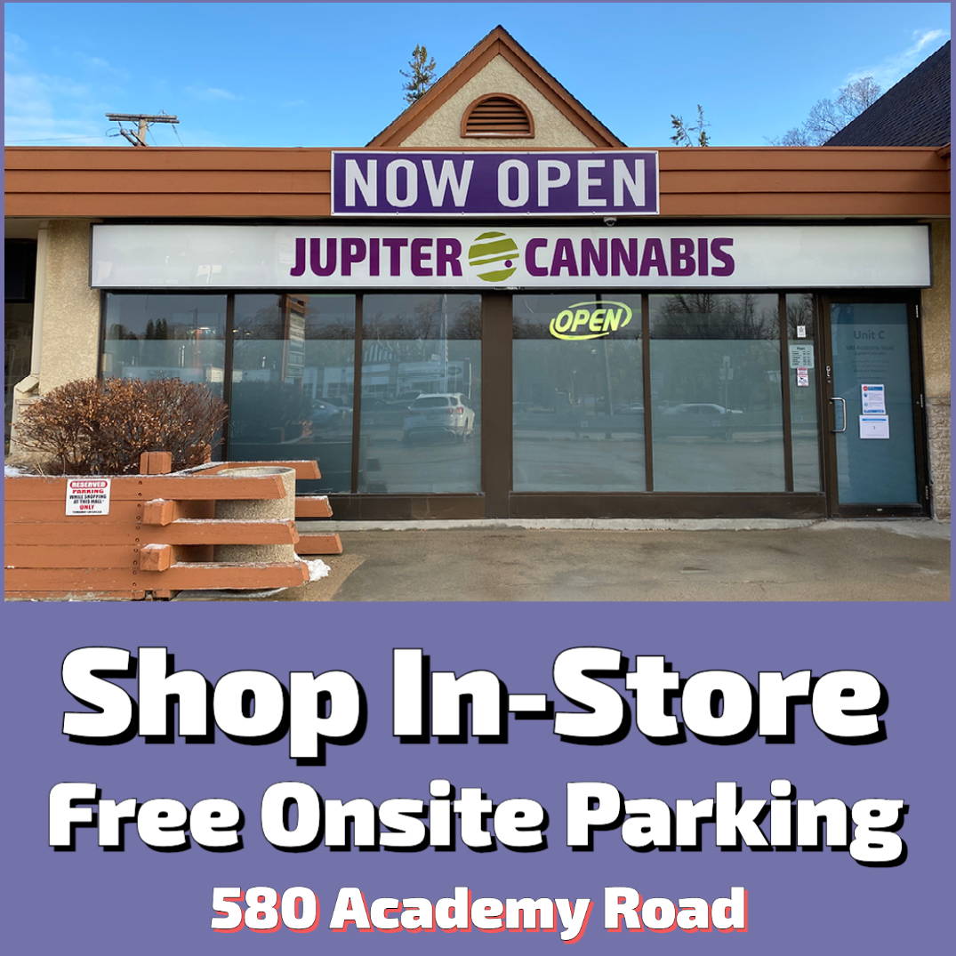 Order flower, edibles, concentrates, drinks, in-store at Winnipeg's best cannabis shop on 580 Academy Road that has free onsite parking.