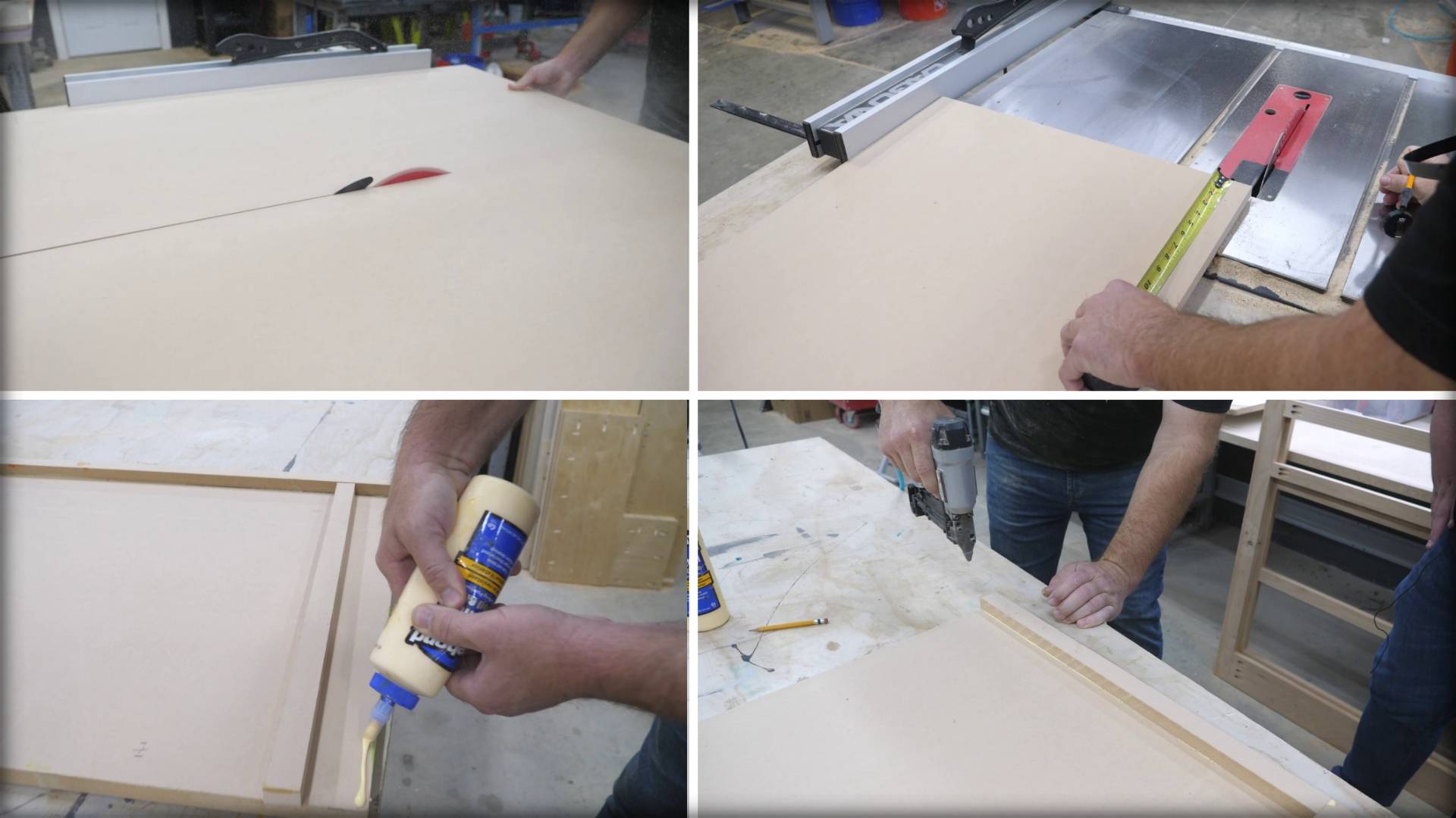 Step 1 of a DIY project: Cutting MDF to size and adding a drop edge.